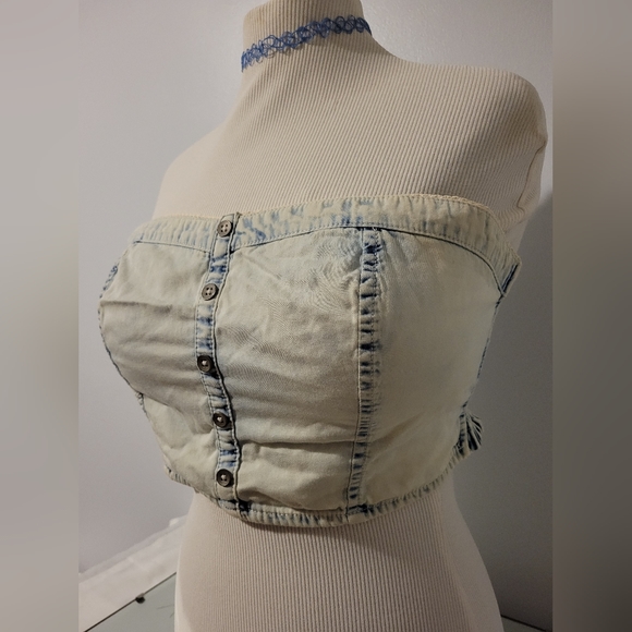 GARAGE FADED DENIM CROP TUBE TOP - Picture 4 of 11